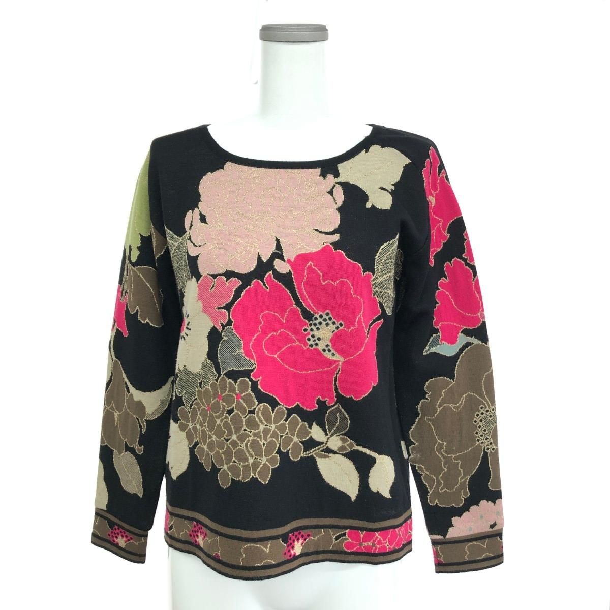 LEONARD レオナール 長袖ニット メインライン/花柄 ブラック