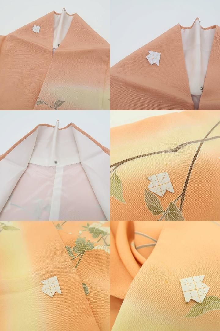  ✾まめ藤✾金駒刺繍 正絹 着物 サーモンピンクの空に溢れんばかりの桜や菊 松竹梅 訪問着 P-83 訪問着 付け下げ 着物