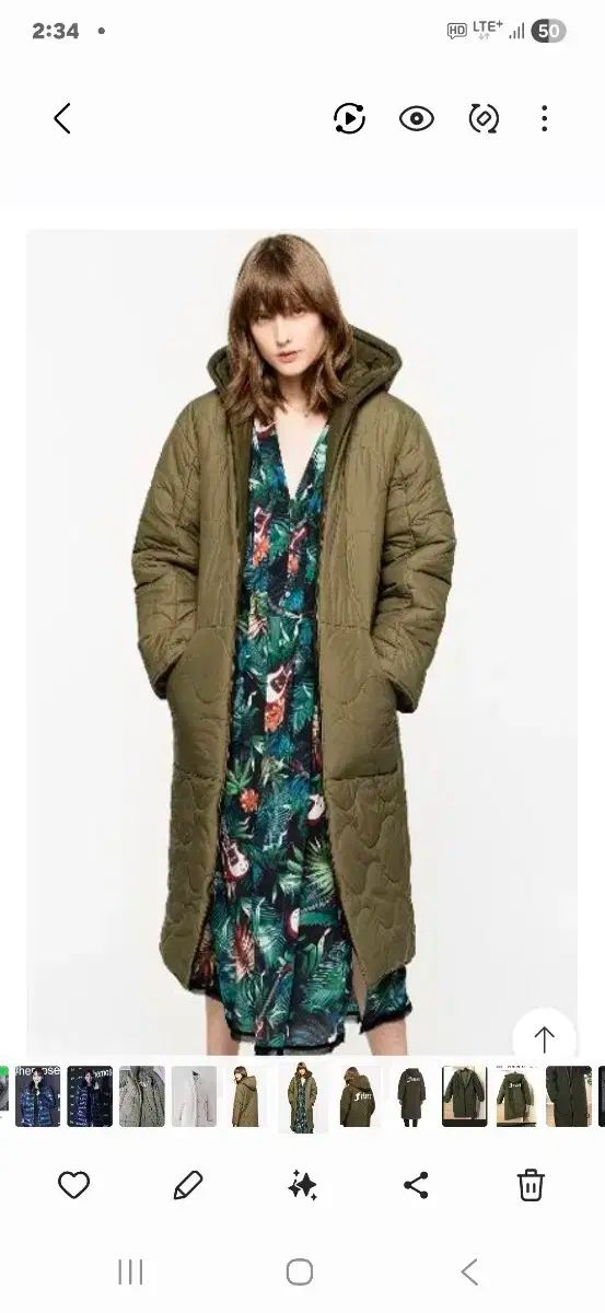 FEVER キルティング フード ロング コート カーキ