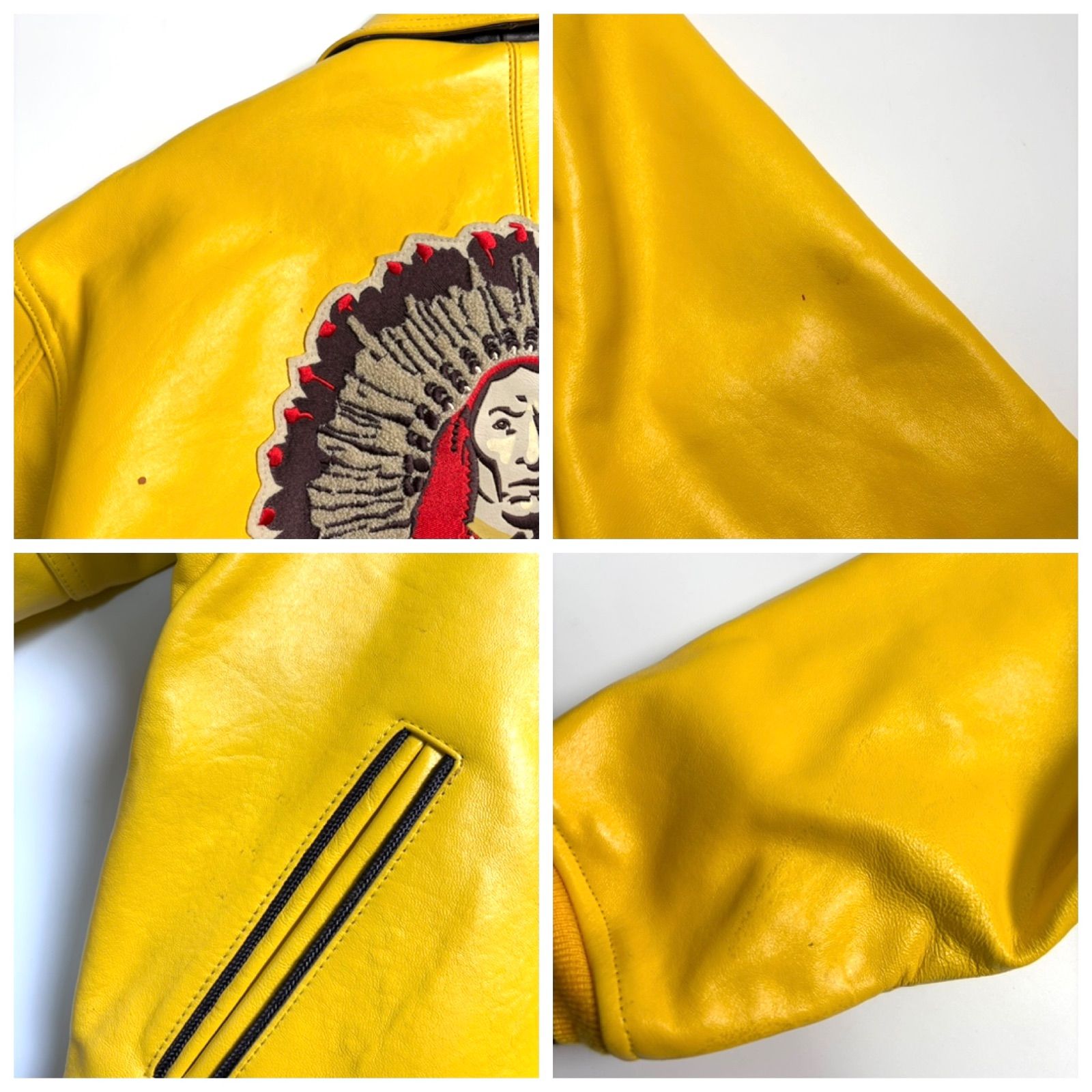  本革 AVIREX レザージャケット 黄色 L スタジャン VARCITY その他 レザージャケット ライダース