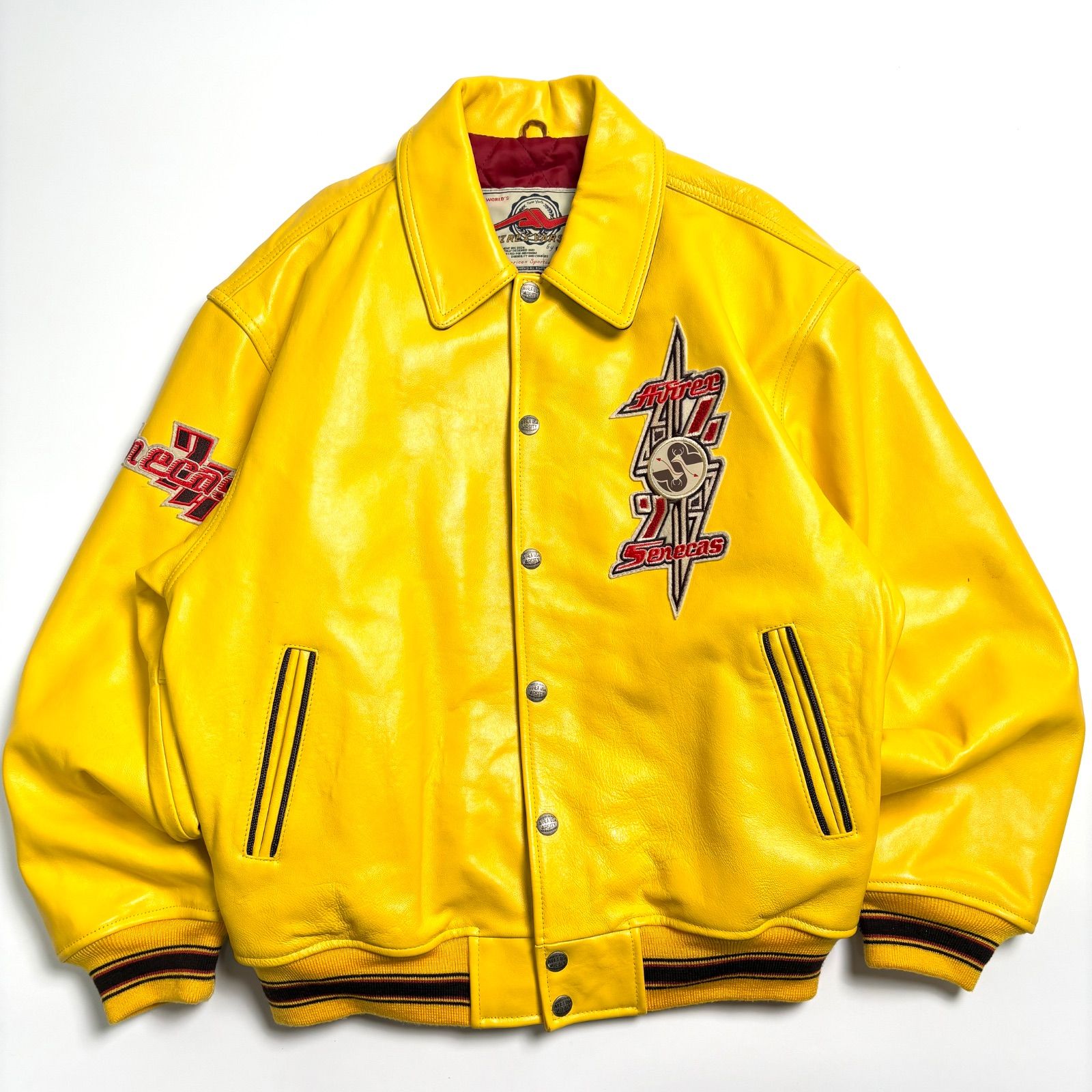本革 AVIREX レザージャケット 黄色 L スタジャン VARCITY