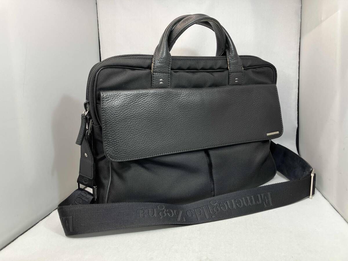 ZEGNA 2 way レザー切替ブリーフケース ブラック ブリーフケース ショルダーバッグ