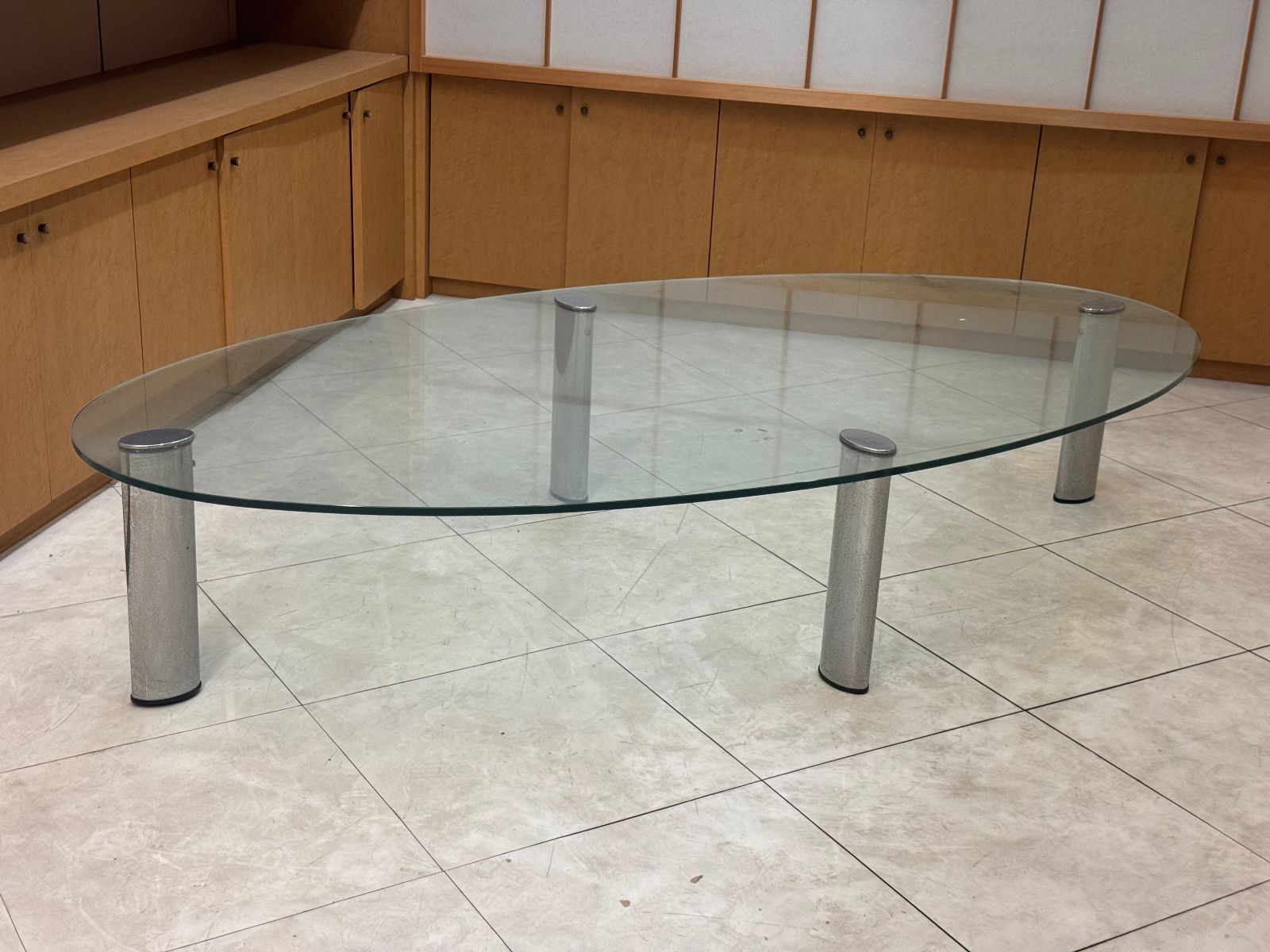 直径221cm×120cm 厚み1.1cm 高さ32cm ガラステーブル 大サイズ ロー