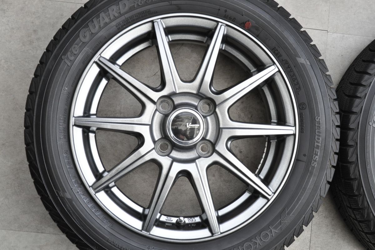  程度良好 V EMOTION 14 in 4 5 J 45 PCD 100 アイスガードiG 60 155 65 R N WGN BOX ワゴンR アルト スペーシア タント ムーヴ ウェイク 14インチ タイヤ ホイールセット