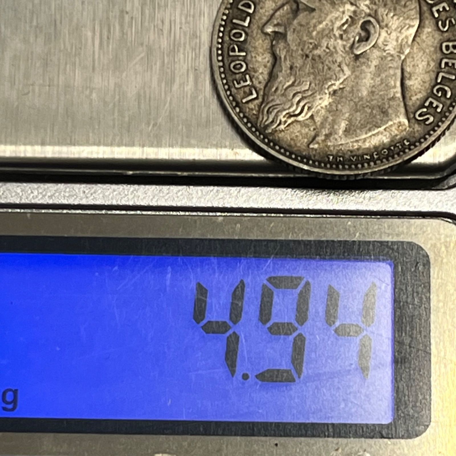 銀貨】1904年 ベルギー 1フラン銀貨 レオポルド2世／.835シルバー