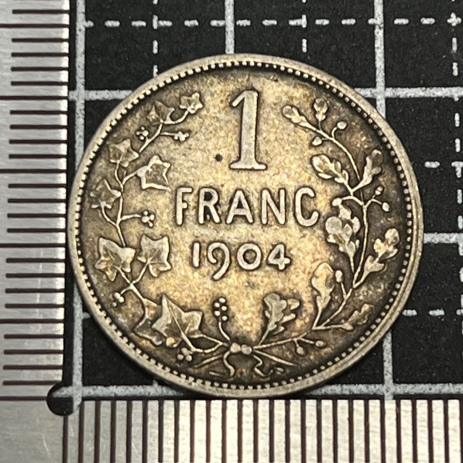 銀貨】1904年 ベルギー 1フラン銀貨 レオポルド2世／.835シルバー