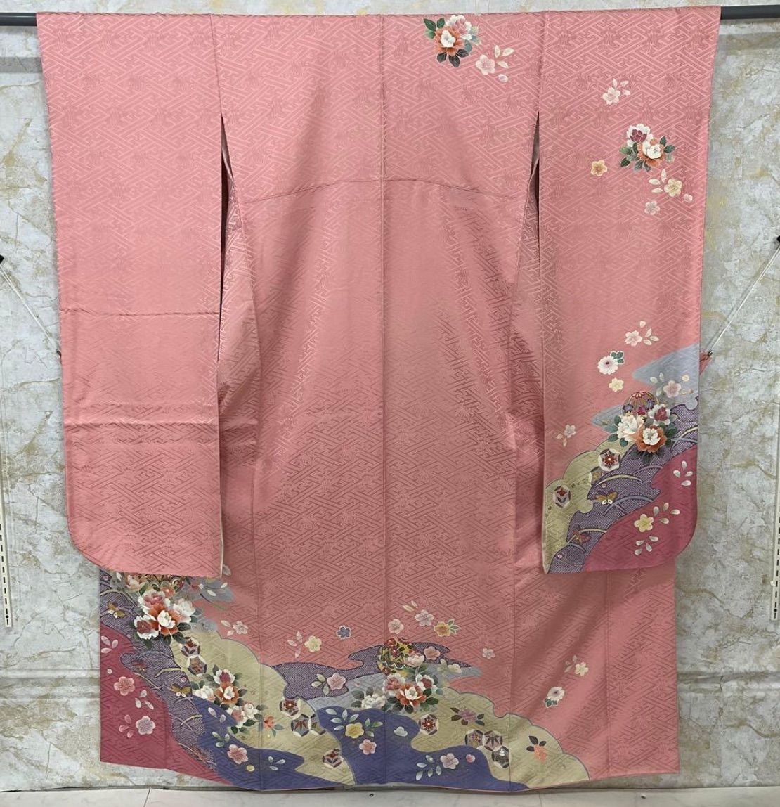 kimono one kimonoarisa 振袖 正絹 京都きもの友禅 ソフトガード ピンク ロング 裄長 広襟 裄70 5肩丈176 着物帯振袖袋帯