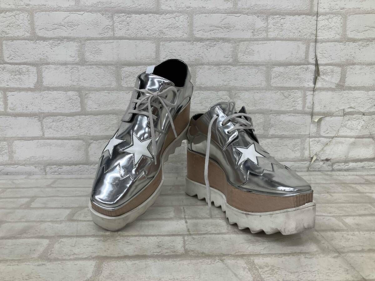 STELLA McCARTNEY エリス プラットフォーム 363998 ステラ マッカートニー レディース シルバー size 36 木製 スター 袋付き