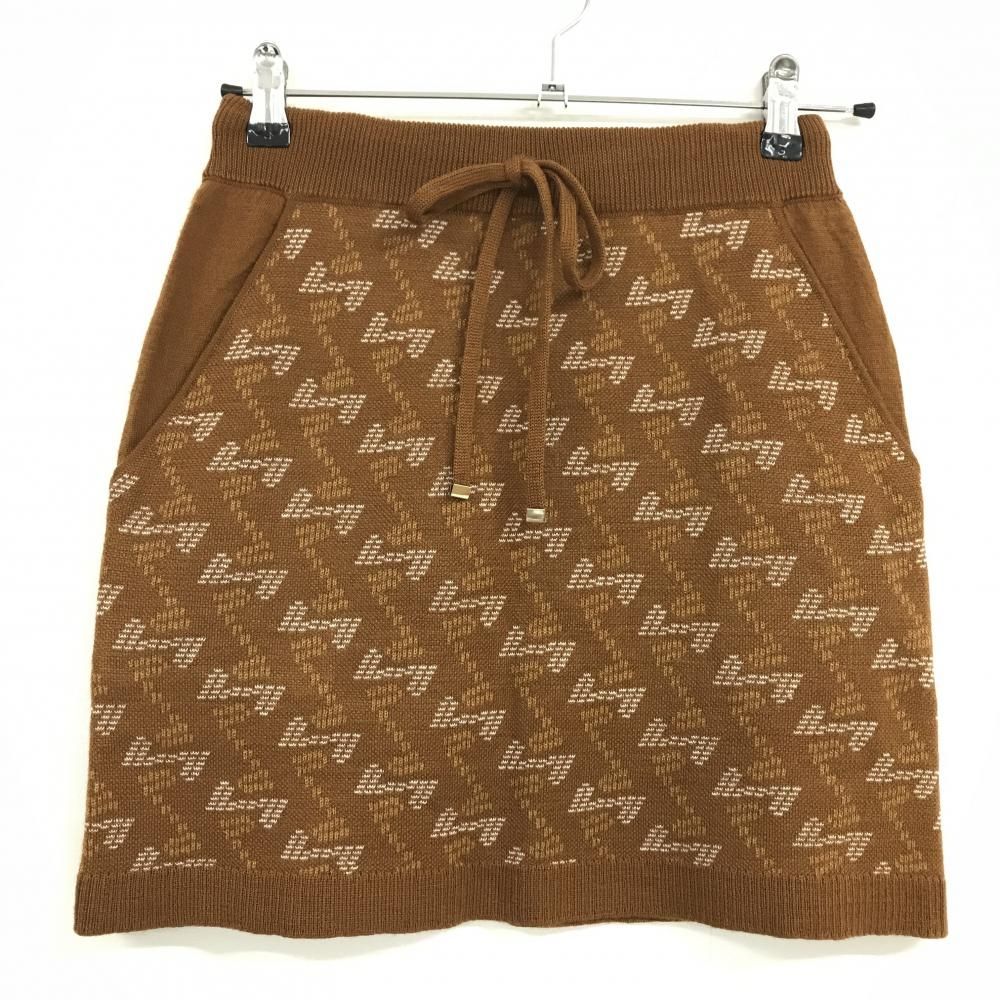 超 レザレクション ニットスカート ブラウン 白 総柄 ウエストゴム 裏地付き ウール混 レディース XS ゴルフウェア Resurrection