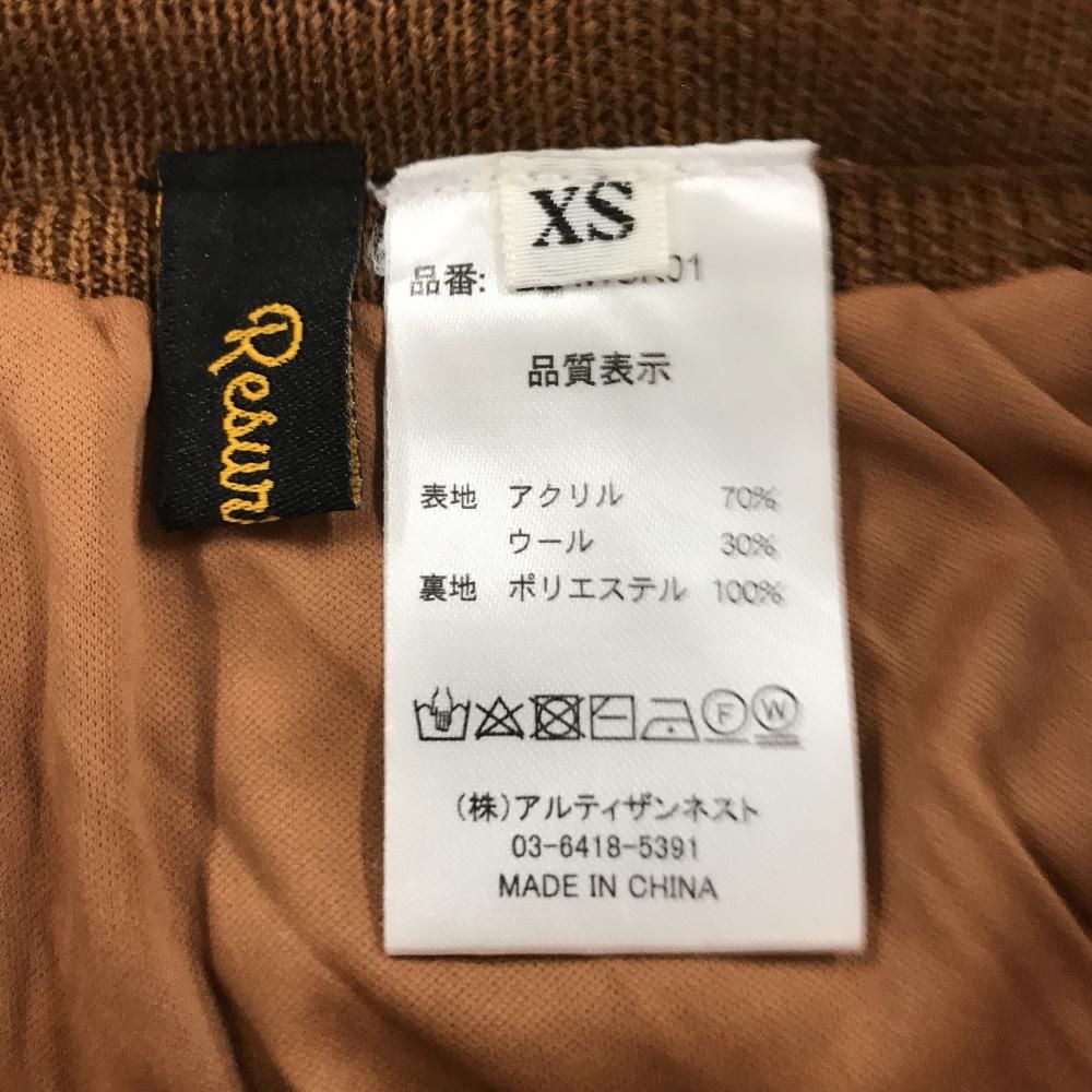 超 レザレクション ニットスカート ブラウン×白 総柄 ウエストゴム 裏地付き ウール混 レディース XS ゴルフウェア Resurrection