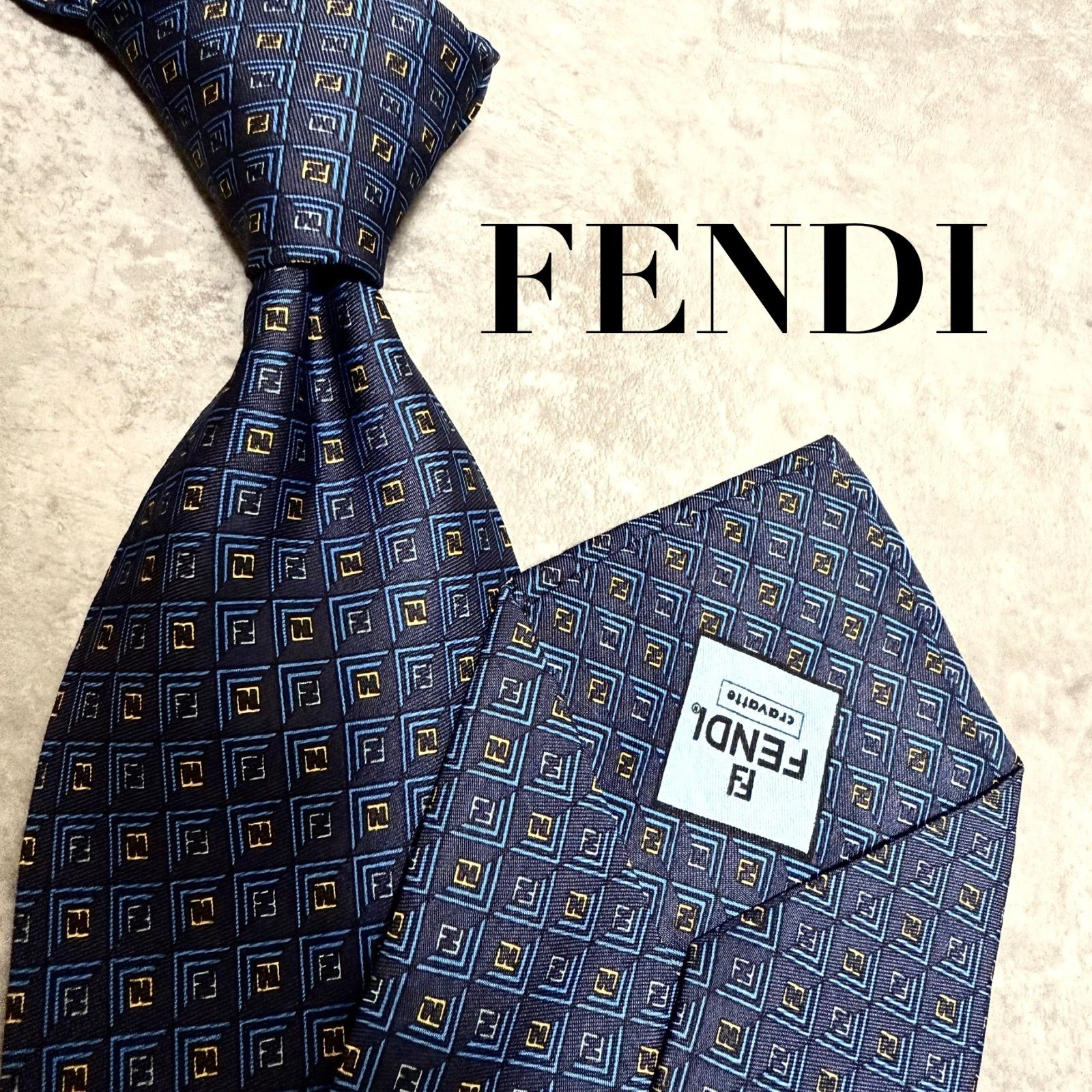 ✨美品✨】FENDI フェンディ ネクタイ ズッカ ネイビー FF柄 格子柄