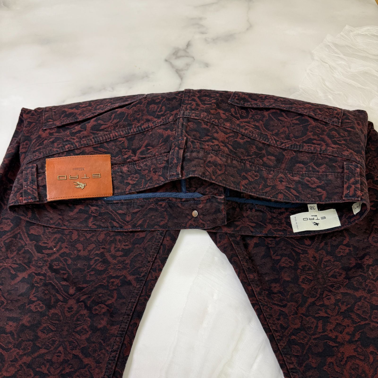 鑑定済み 】エトロ パンツ 38 レッド ブラック ボルドー 鑑定済み 】エトロ パンツ 38 レッド ブラック ボルドー
