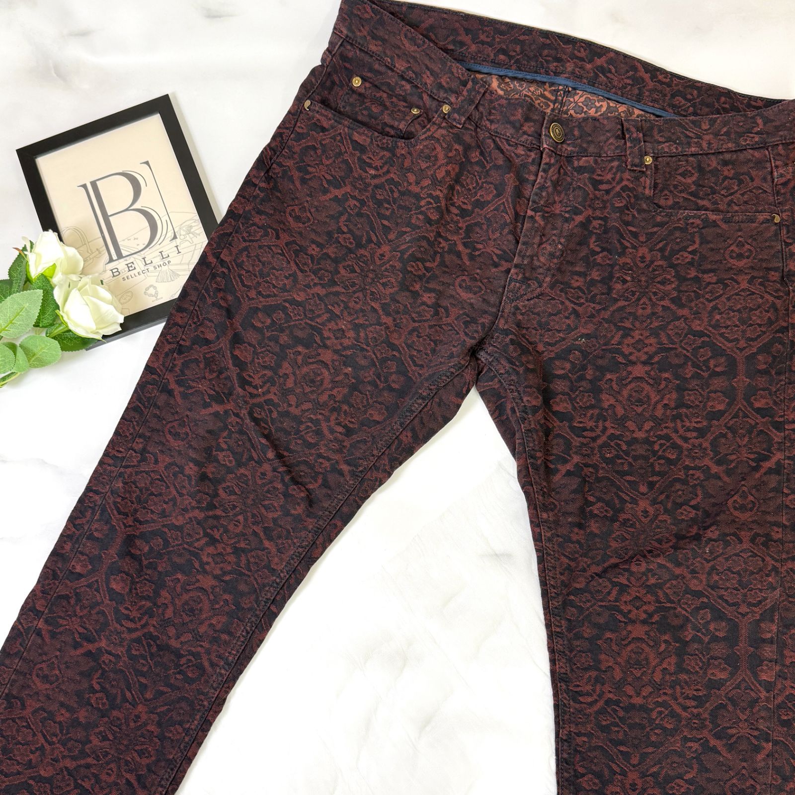 鑑定済み 】エトロ パンツ 38 レッド ブラック ボルドー 鑑定済み 】エトロ パンツ 38 レッド ブラック ボルドー