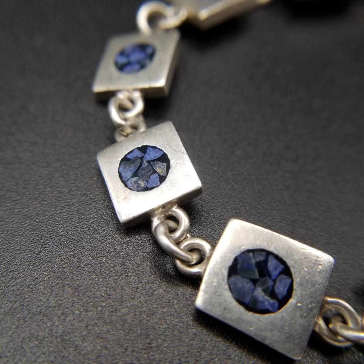 メキシコ TAXCO タスコ クラッシュ ストーン スクエア チェーン 925 ヴィンテージ シルバー ブレスレット バングル ジュエリー 輸入 Y 10-V