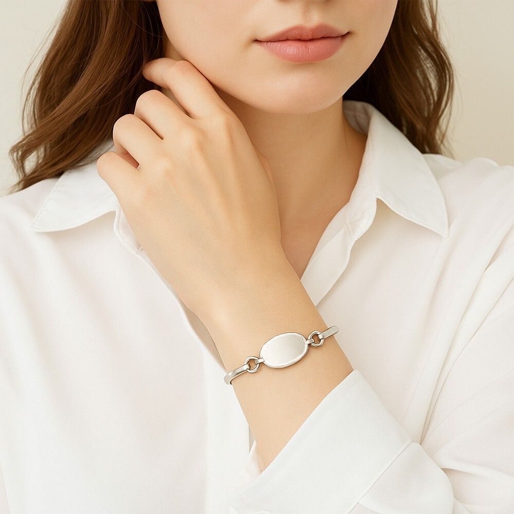 2004年 メキシコ 925 シルバー製 ヴィンテージ ブレスレット オーバル トップ 英国 London ホールマーク TAXCO産 シンプル 上品 Y 6 P