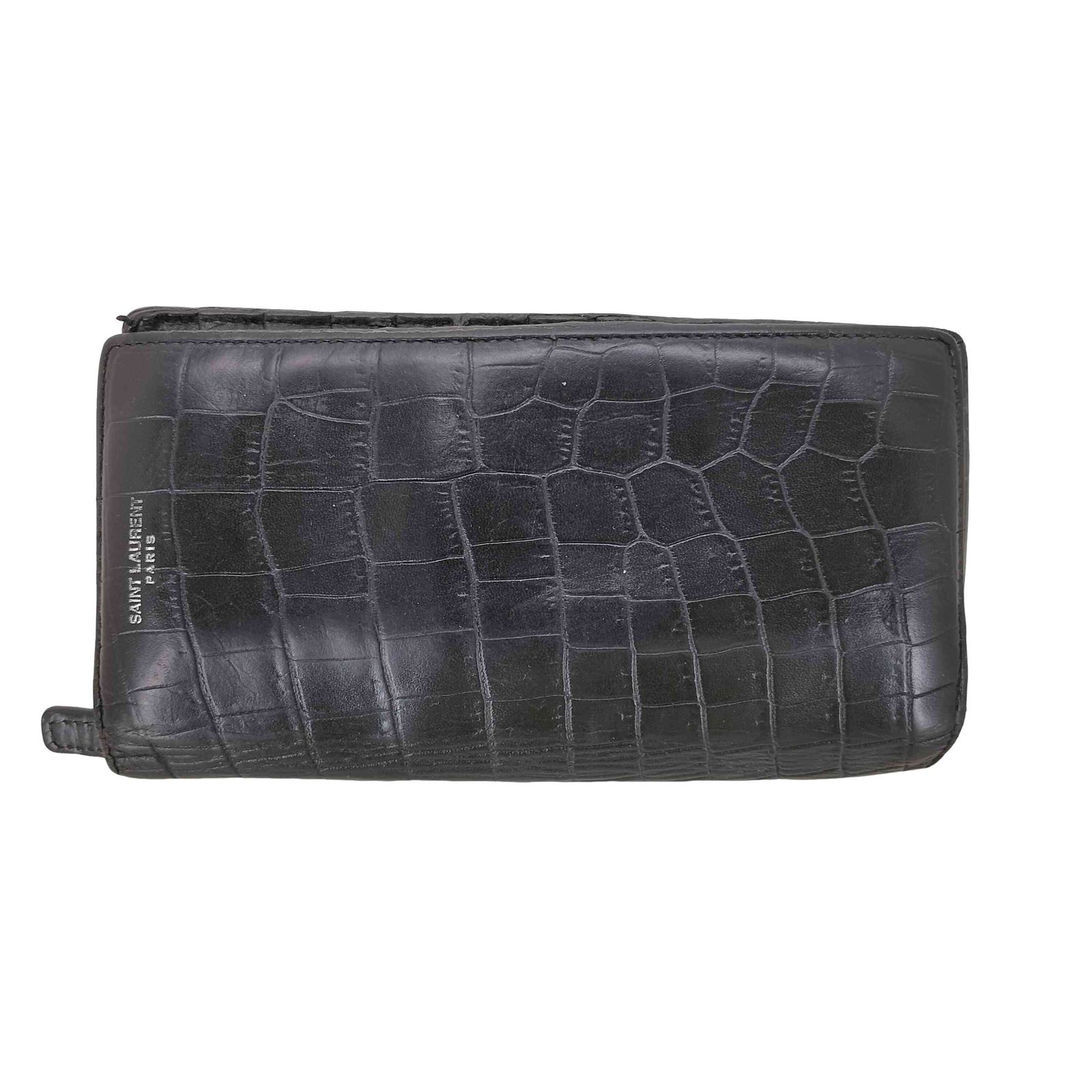 SAINT LAURENT ブラックレザー長財布 クロコ ブランド財布] サン