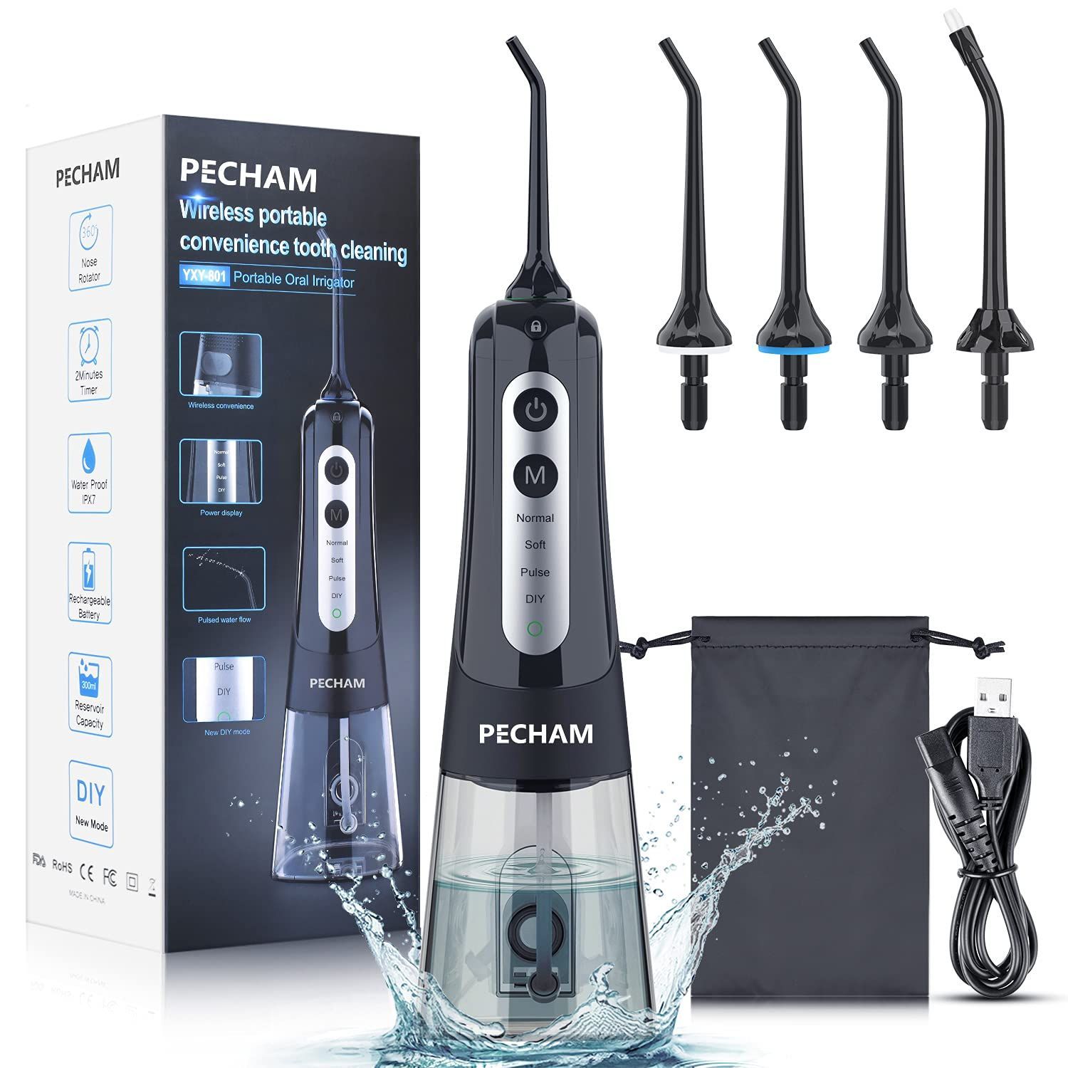 口腔洗浄器 PECHAM ジェットウォッシャー 口腔洗浄機 USB充電式 300ml 