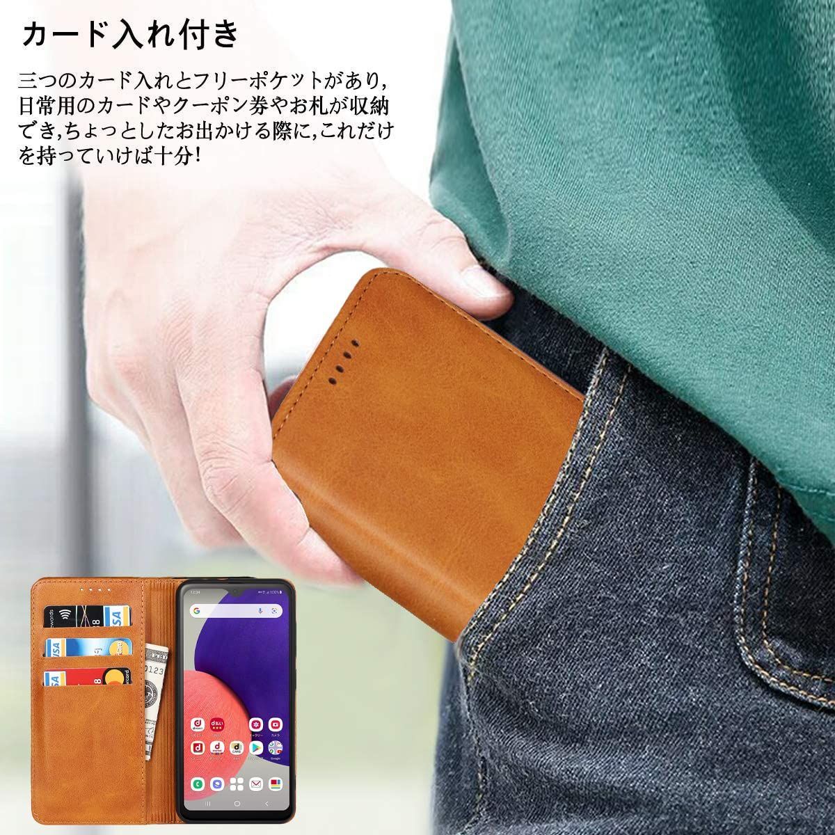 数量 iCoverCase スマホケース 適用 ギャラクシー A 22 5 G ケース 手帳型 SC-56 B 適合 CASE カバー レトロ ライトブラウン