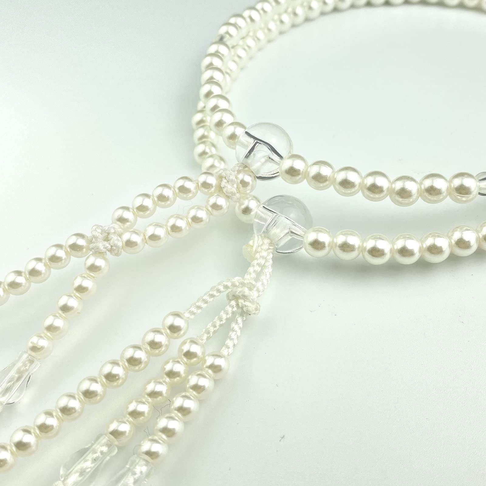  商品 妙蓮花 創価学会用数珠 念珠 SGI数珠 女性男性通用 Mサイズ ＰＣパール アクリル製水晶仕立 白色手毬房 数珠 冠婚葬祭 宗教用品
