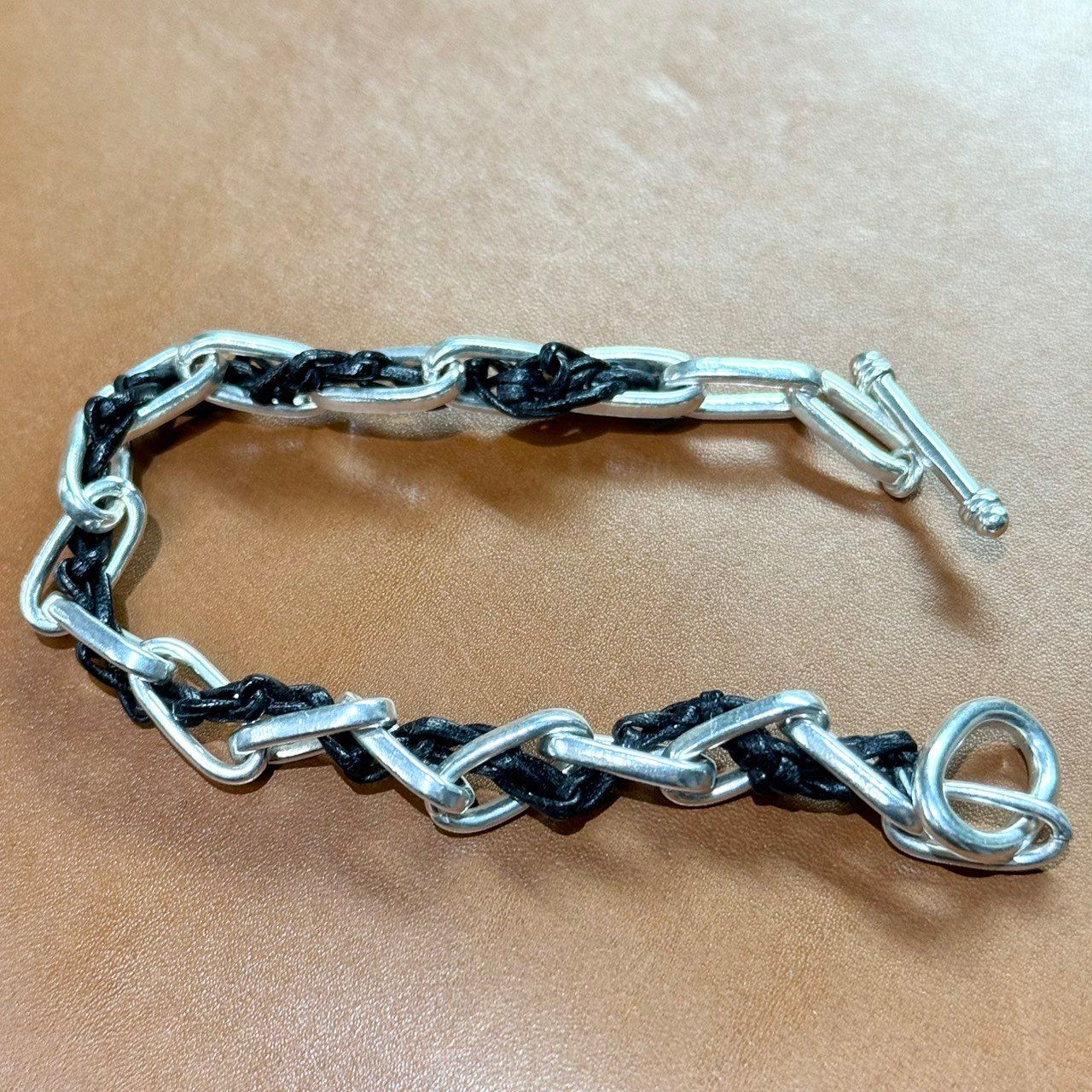 R.ALAGAN ララガン WOVEN CHAIN BRACELET レザーコンビシルバー