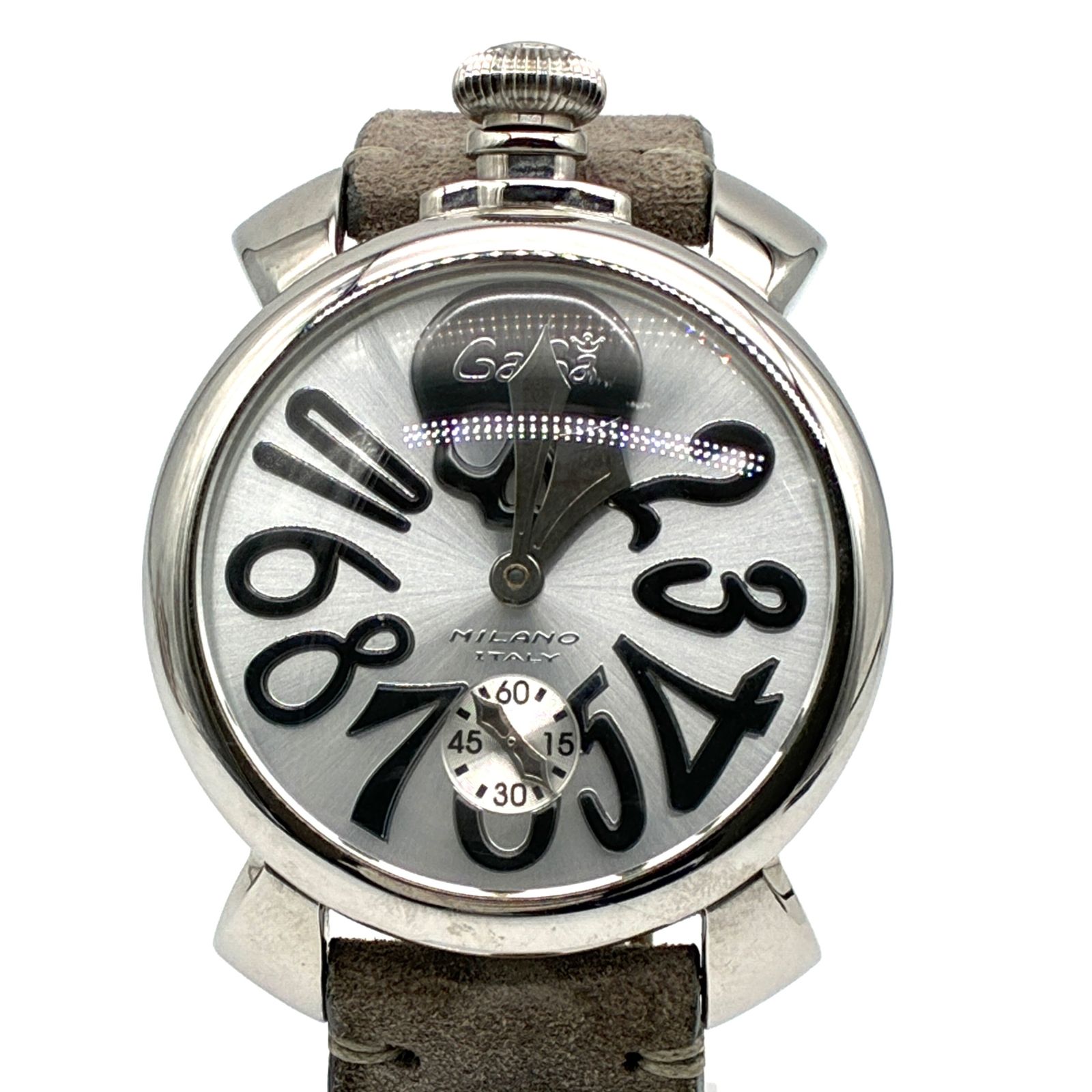 ガガミラノ マヌアーレ48 腕時計 アート スカル ドクロ シースルーバック 稼働品 メンズ グレー