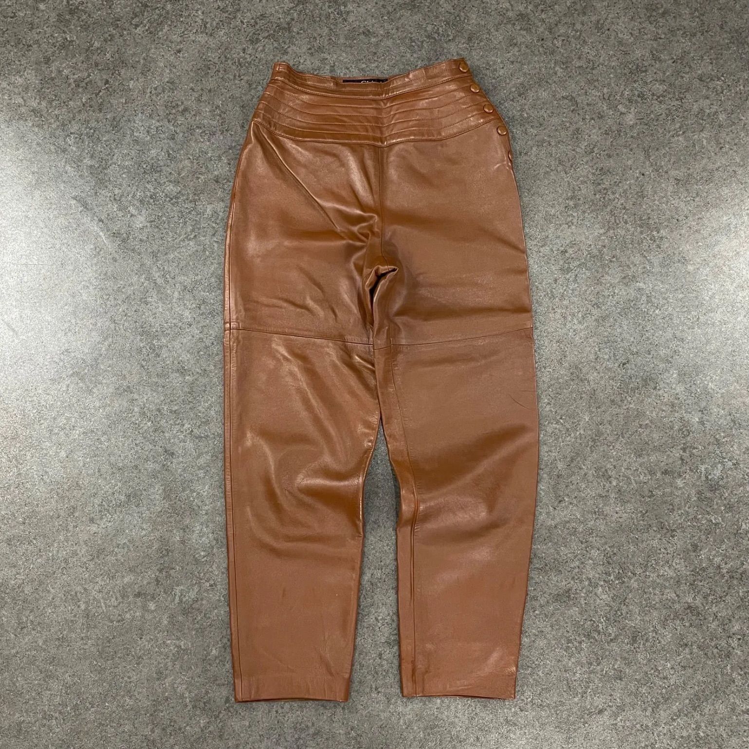 90 s Vintage Miss Chloe Real Leather Pants Tapered ミスクロエ 本革 レザーパンツ ライダース テーパード 無地 ブラウン 茶 ヴィンテージ ビンテージ 40