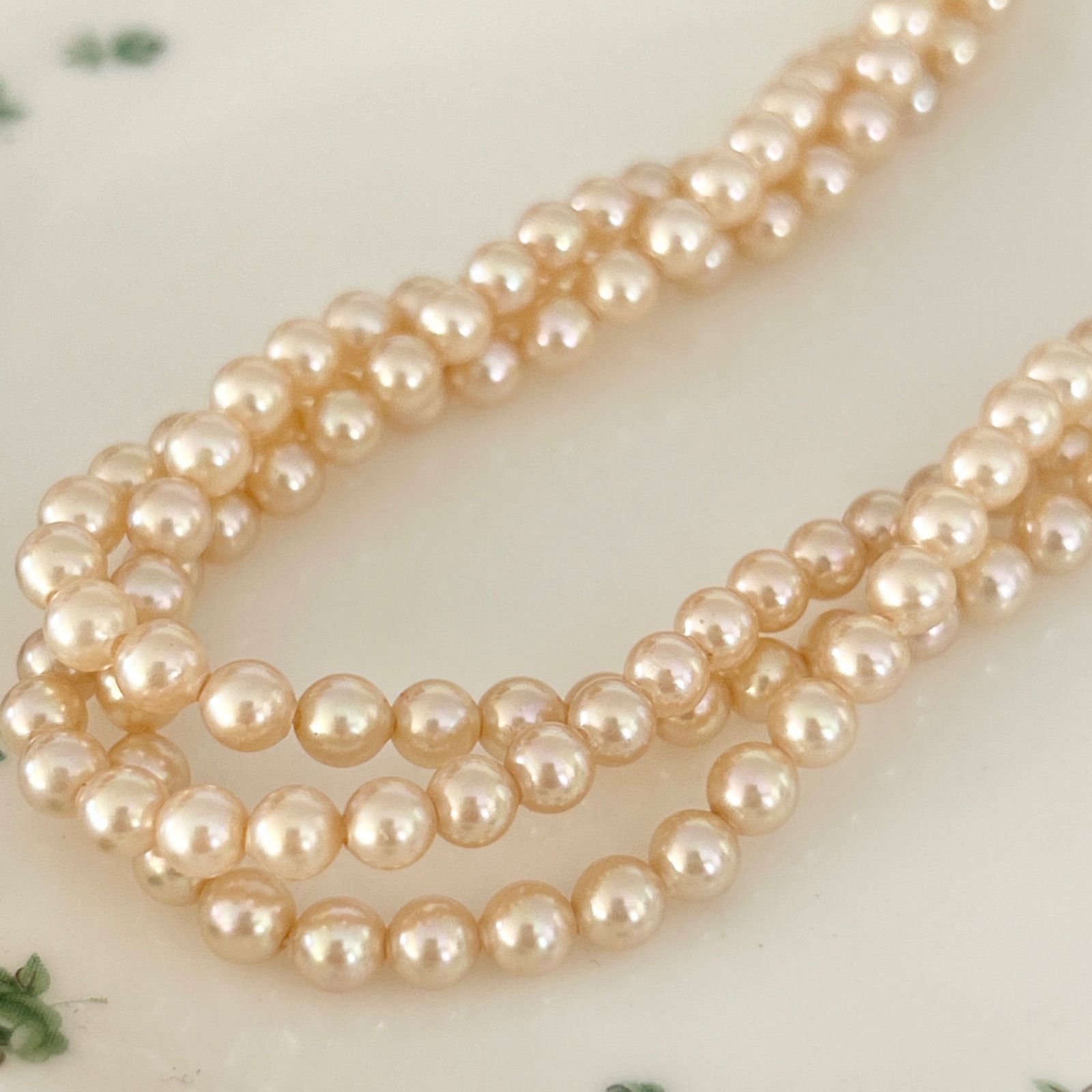 未使用マジョリカパールネックレス＆ブレスレット　シャンパンGOLD 大粒バロック Majorica マジョリカパール シルバーパーツ使用 3連パールネックレス