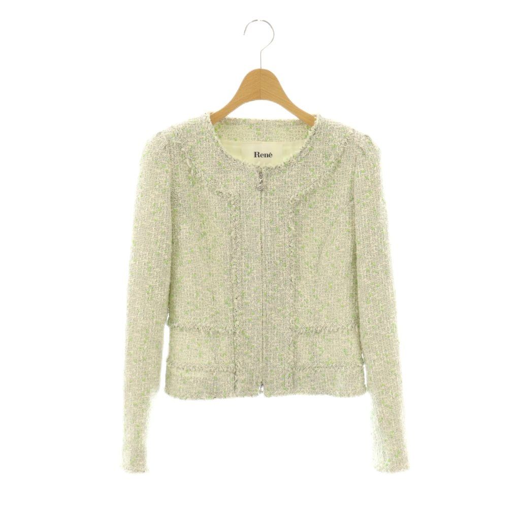 ルネ Rene TISSUE ツイードジャケット アウター ノーカラー ジップ