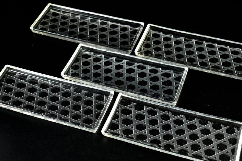 蔵A 5208 b 2 ガラス 硝子皿 長皿 籠目 五客 幅24 5㎝