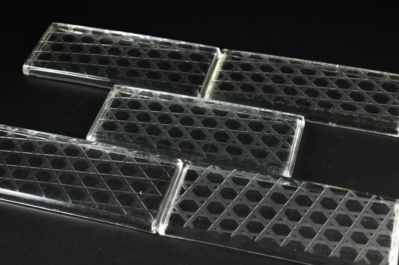 蔵A 5208 b 2 ガラス 硝子皿 長皿 籠目 五客 幅24 5㎝