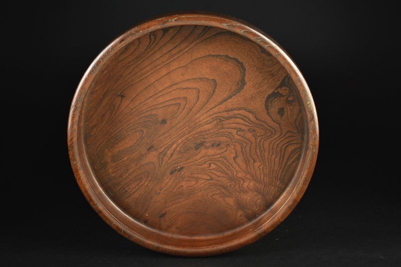 蔵A5336c 鳥取民藝 欅 刳り貫き盆 丸盆 約33㎝
