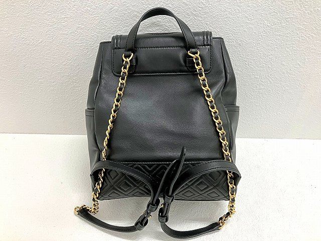 トリーバーチ TORY BURCH ラムレザー 巾着型リュックサック 黒 美品 