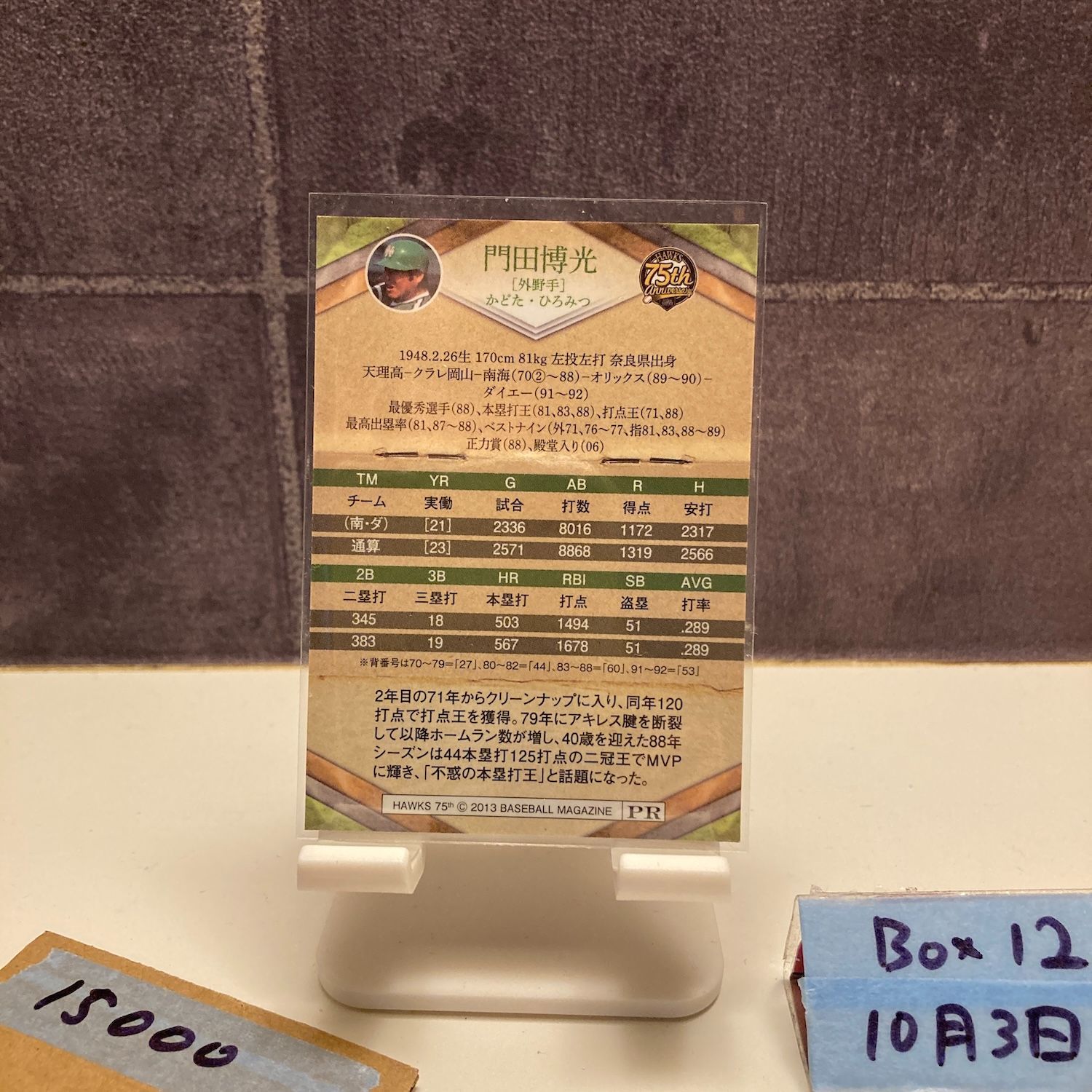 2013 BBM 門田博光 直筆サインカード 南海ホークス 75th Anniversary