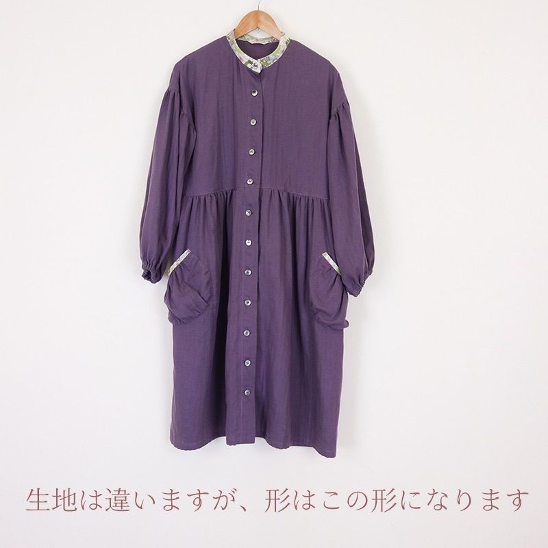 ブラック小花コーデュロイと起毛タータン ふんわりギャザー羽織りワンピース