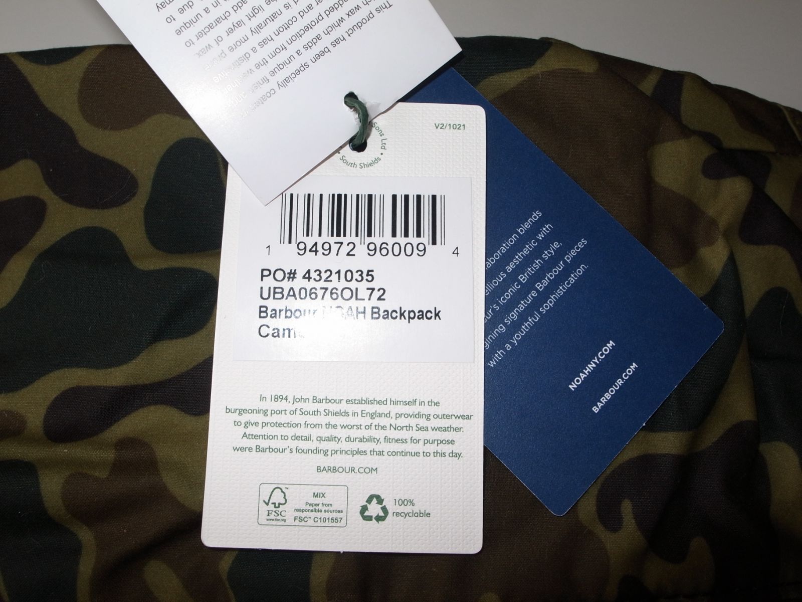 Noah BARBOUR Backpack バックパック camo 迷彩 冷房対策 春夏対応