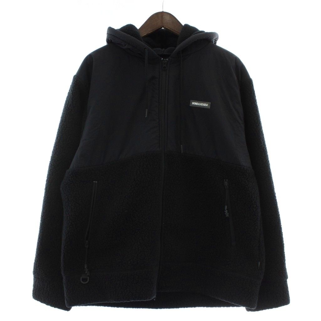 ウィンダンシー WIND AND SEA セットアップ 上下 フリースジャケット パーカー 長袖 ジップアップ パンツ イージー ボア ナイロン ロゴ L XL 黒 ブラック XZ GY 12
