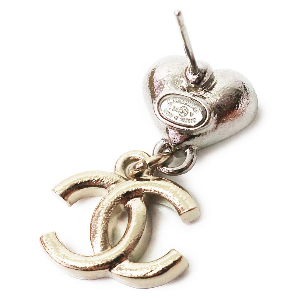 シャネル ハート ココマーク ラインストーン スイング ピアス シルバー