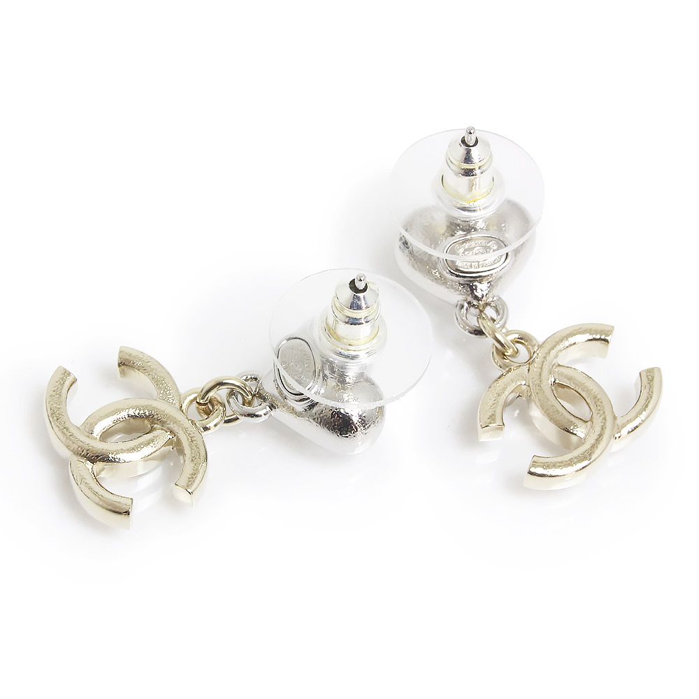 シャネル ハート ココマーク ラインストーン スイング ピアス シルバー