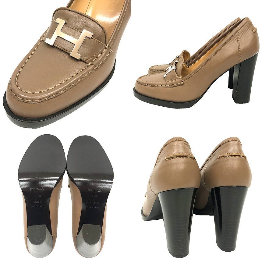 HERMES エルメス コンスタンス ローファー パンプス 37 1 トープ Hロゴ金具 レディース 靴 aq 12297