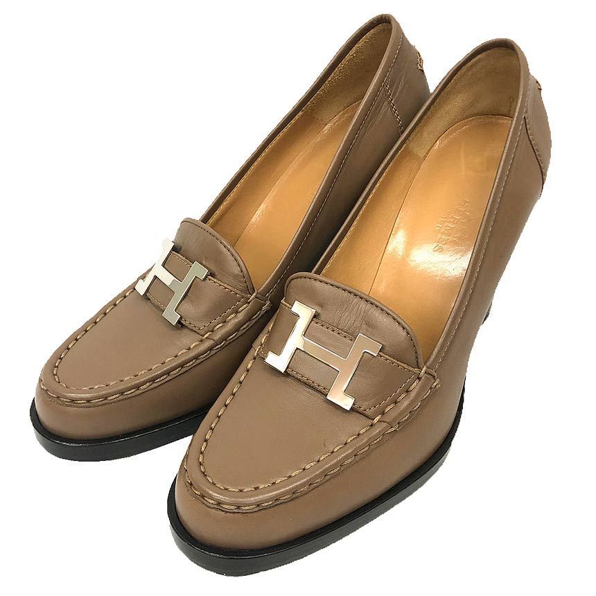 HERMES エルメス コンスタンス ローファー パンプス 37 1 トープ Hロゴ金具 レディース 靴 aq 12297