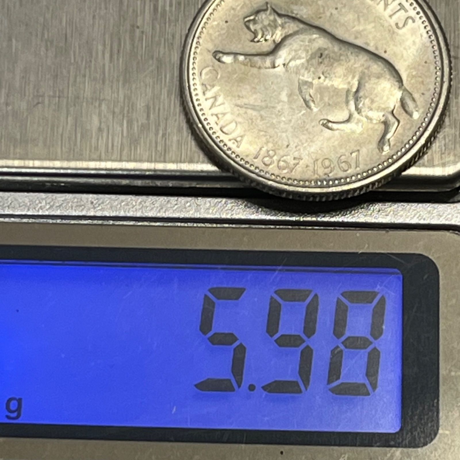 銀貨】1967年 カナダ建国100周年記念 25セント／ボブキャット
