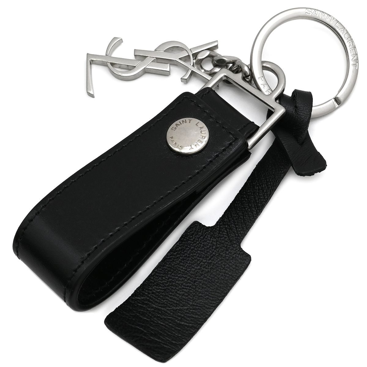 サンローラン SAINT LAURENT キーリング カサンドラ レザー ブラック シルバー金具 黒 YSL メタルロゴ 518323 0 SX E 1000 箱