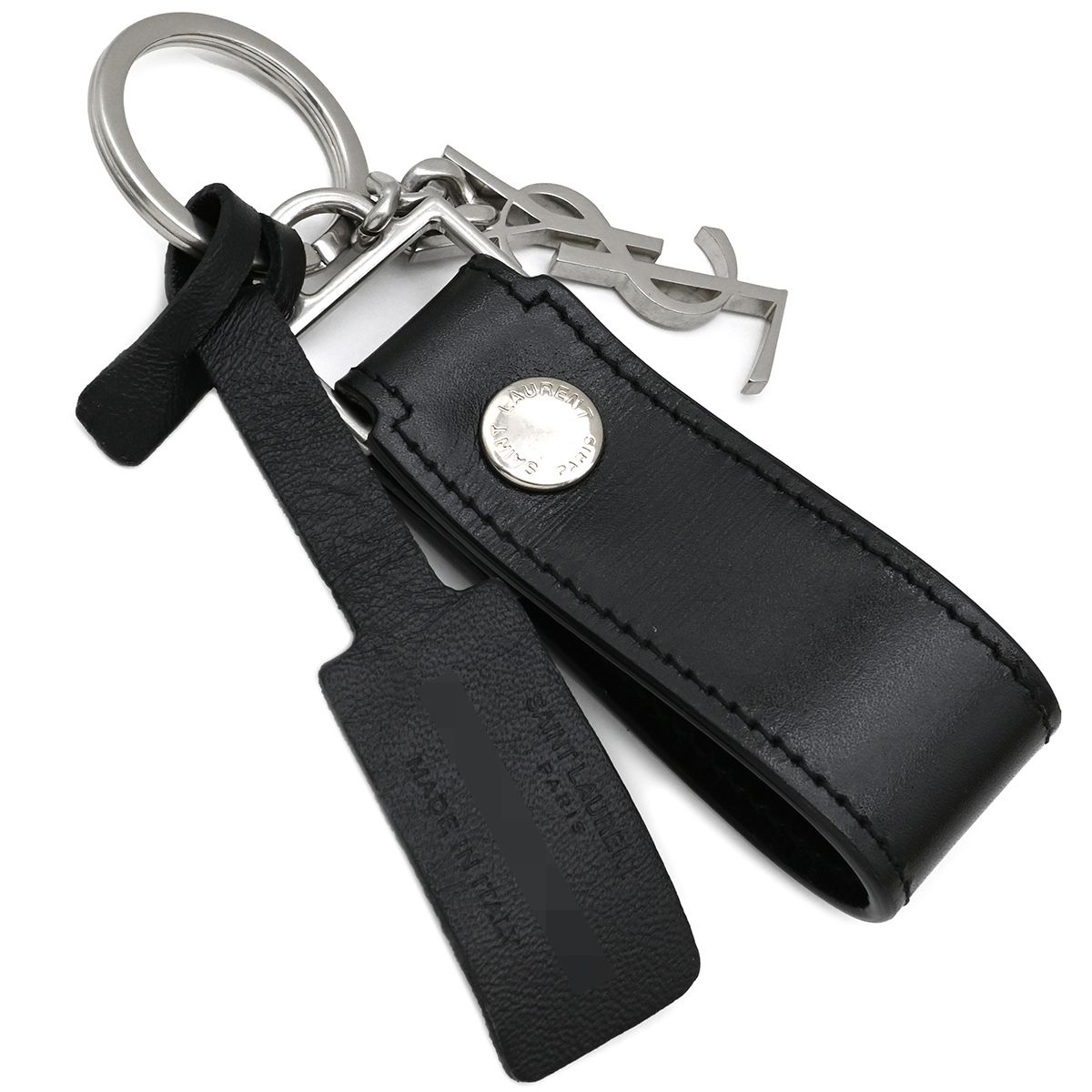 サンローラン SAINT LAURENT キーリング カサンドラ レザー ブラック シルバー金具 黒 YSL メタルロゴ 518323 0 SX E 1000 箱
