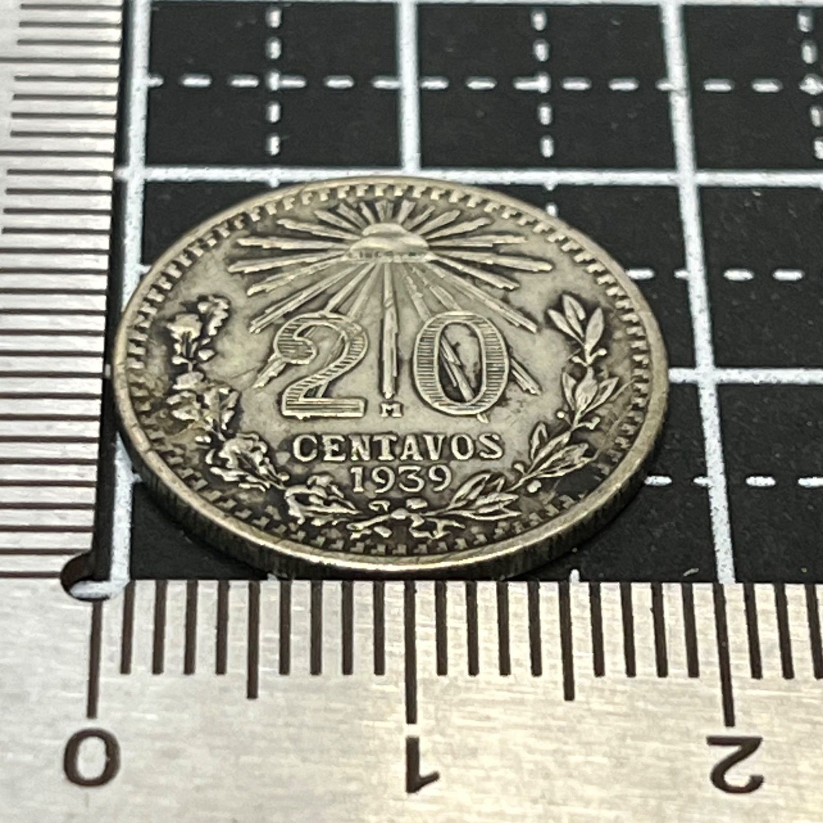 銀貨】1939年 メキシコ 20センタボ（.720銀）自由の光線・国章イーグル