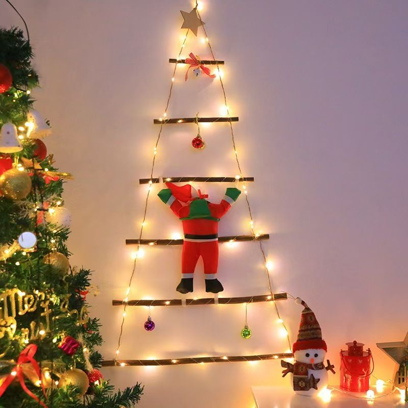 クリスマスツリーラダーツリー LEDライト付き リモコン付き 壁掛け