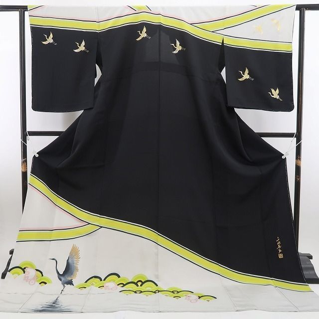 ❁tomihisa❁新品 友禅作家 千地泰弘 落款 鶴 着物 正絹 仕付け糸付 胴