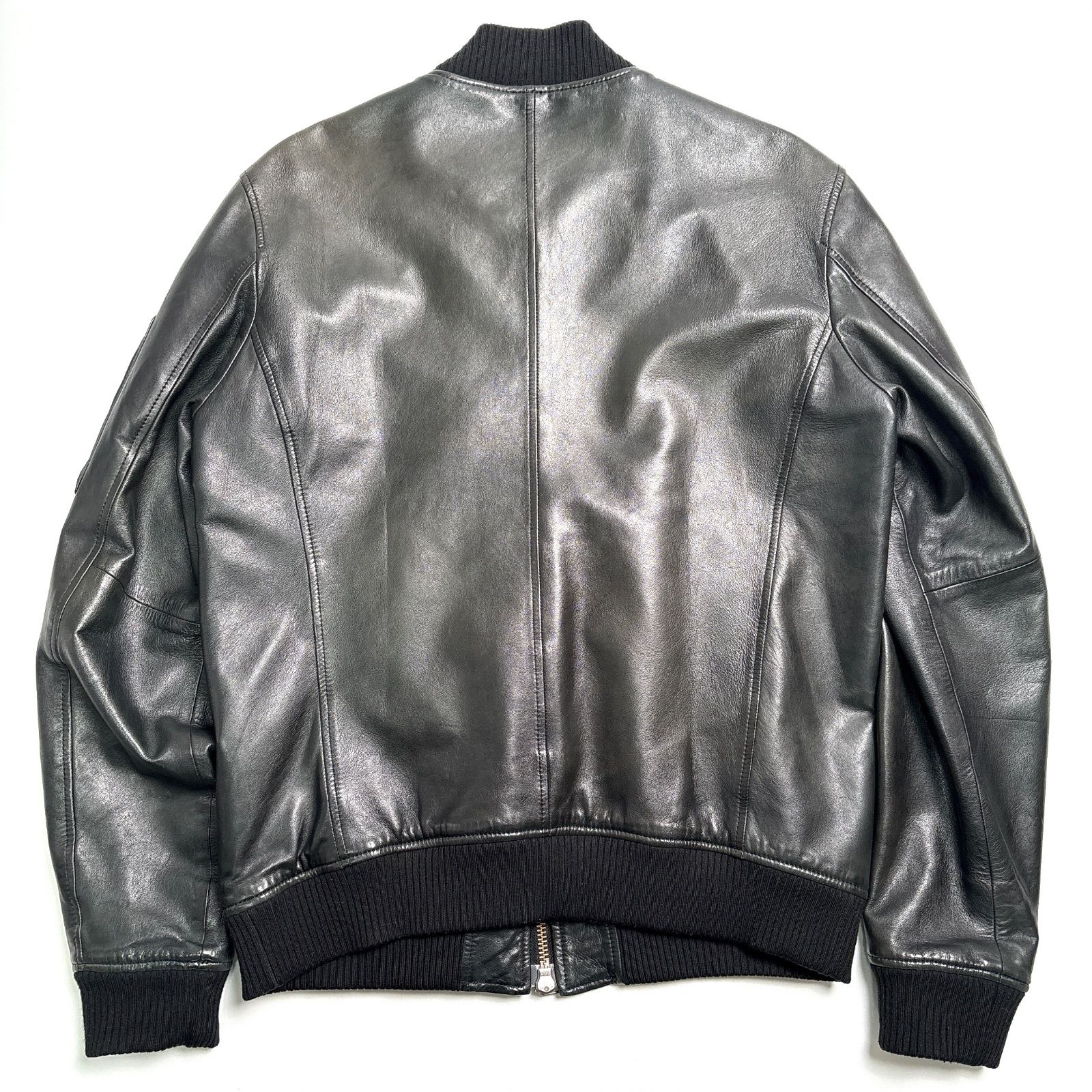 【羊革】AVIREX レザージャケット MA-1 黒 L ブラック 本革 AVIREX 羊革 ラムレザー ジャケット ライダース MA-1 サイズM 黒 楽天