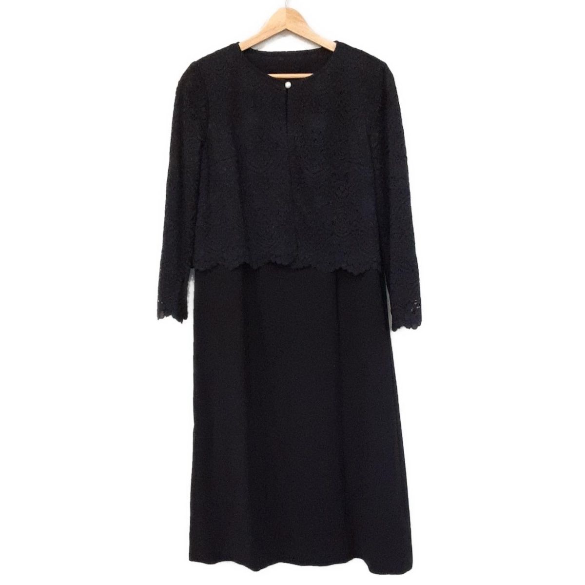 Leilian レリアン ワンピース サイズ11 M レディース ダークネイビー クルーネック 長袖 ロング