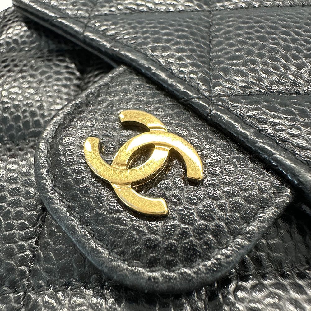  シャネル CHANEL 財布 レディース ブランド 二つ折り財布 マトラッセ キャビアスキン ブラック ゴールド金具 おしゃれ 上品 大人 二つ折り財布 折り財布