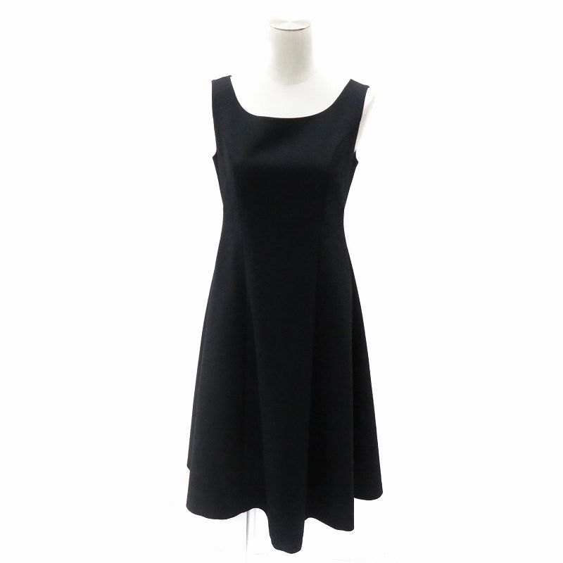 フォクシーニューヨーク FOXEY YORK ノースリーブワンピース ミモレ丈 ラウンドネック 38 S 黒 ブラック 38670 NM 6 IBO 83